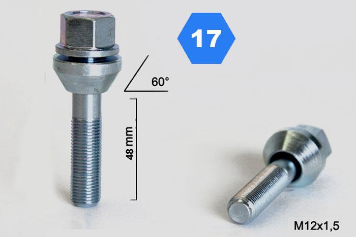 M12x1,5, Schuifbout Conisch, Draadlengte 48mm, SW 17